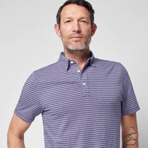 NWT Faherty Men's Movement Short-Sleeve Polo in Dusk Sea Stripe